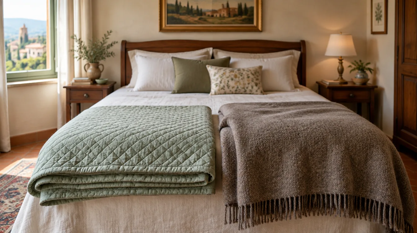 Copriletto leggero e coperta pesante affiancati sullo stesso letto