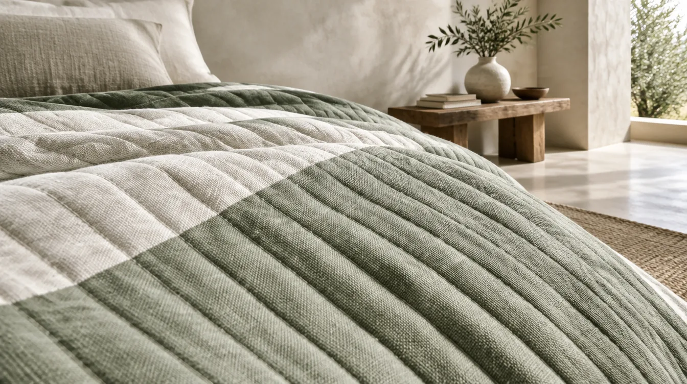 Macro dell'armatura in cotone trapuntato a canali, con la luce radente che rivela la trama