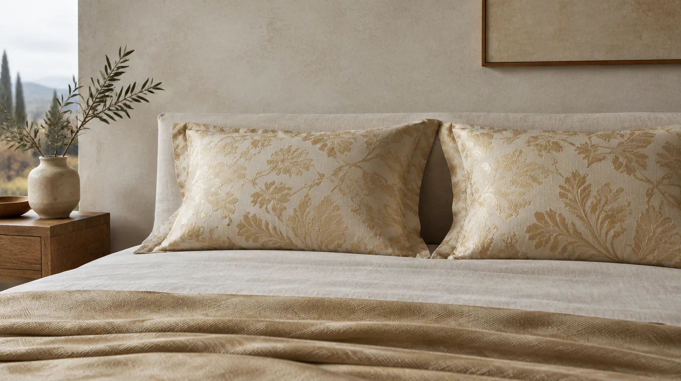 Due federe in cotone jacquard affiancate sul letto rifatto