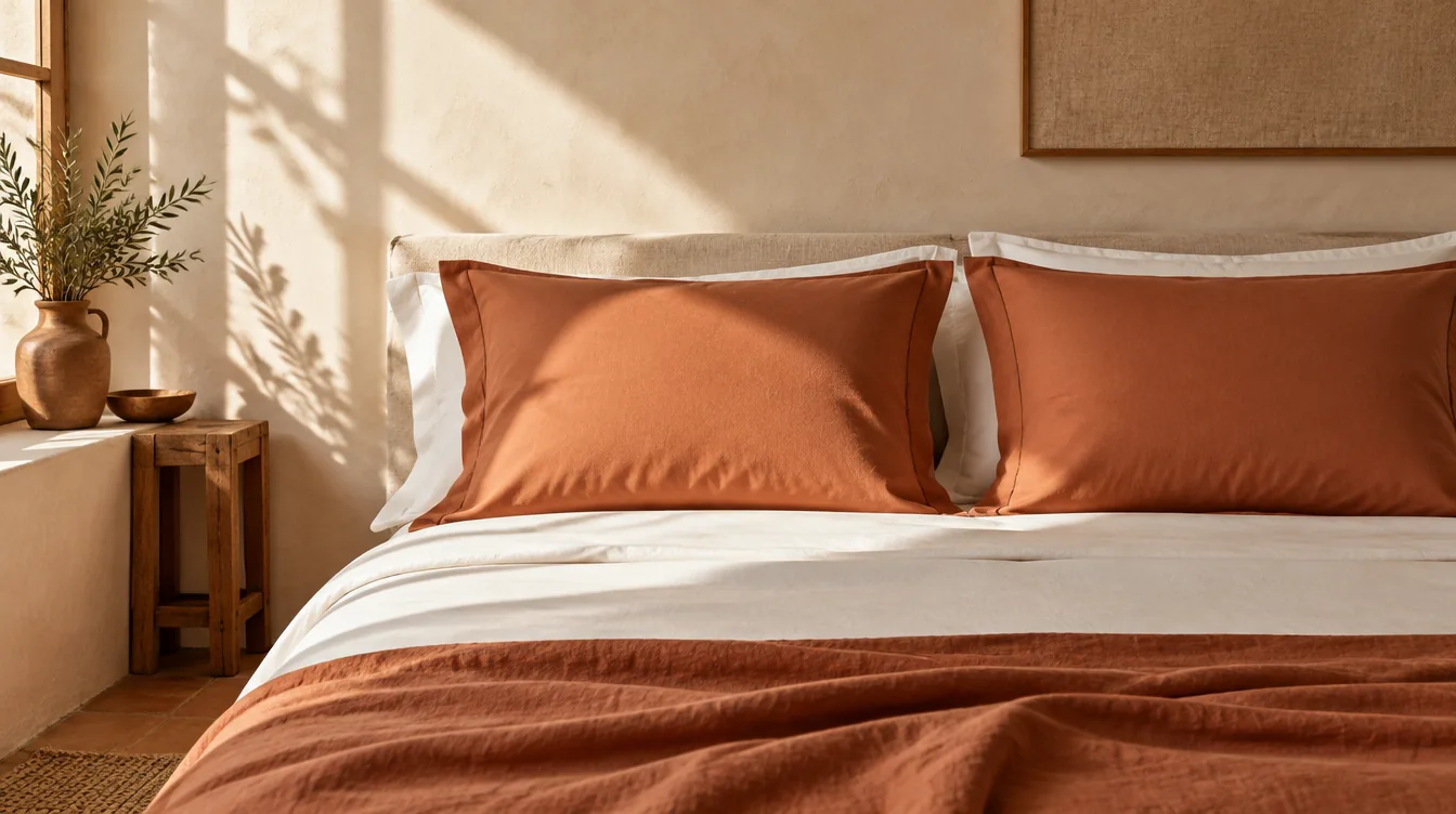 Due federe in percalle di cotone affiancate sul letto rifatto